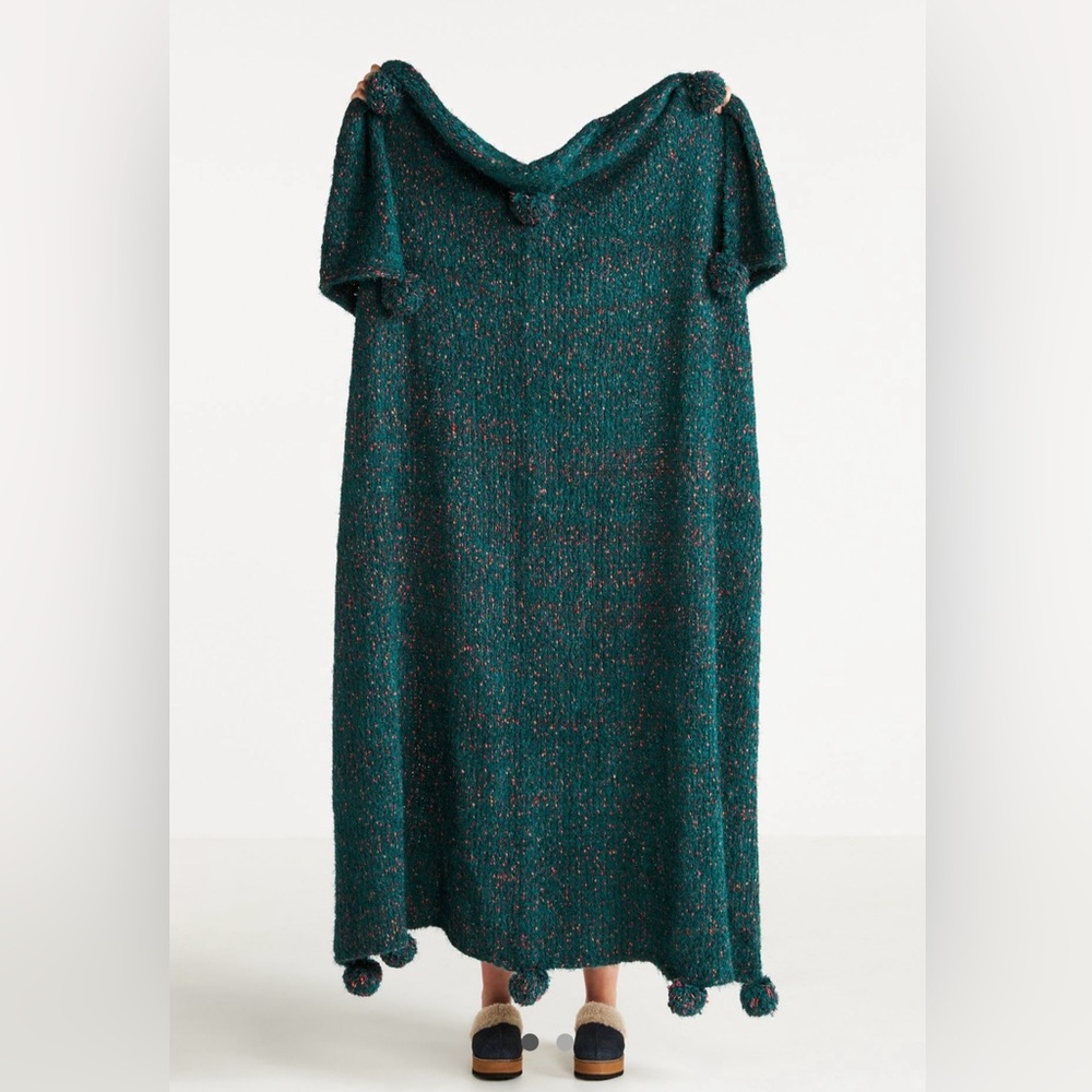 Anthropologie Pommed Bridget Eyelash Throw Blanket Green Teal Speckled NWT